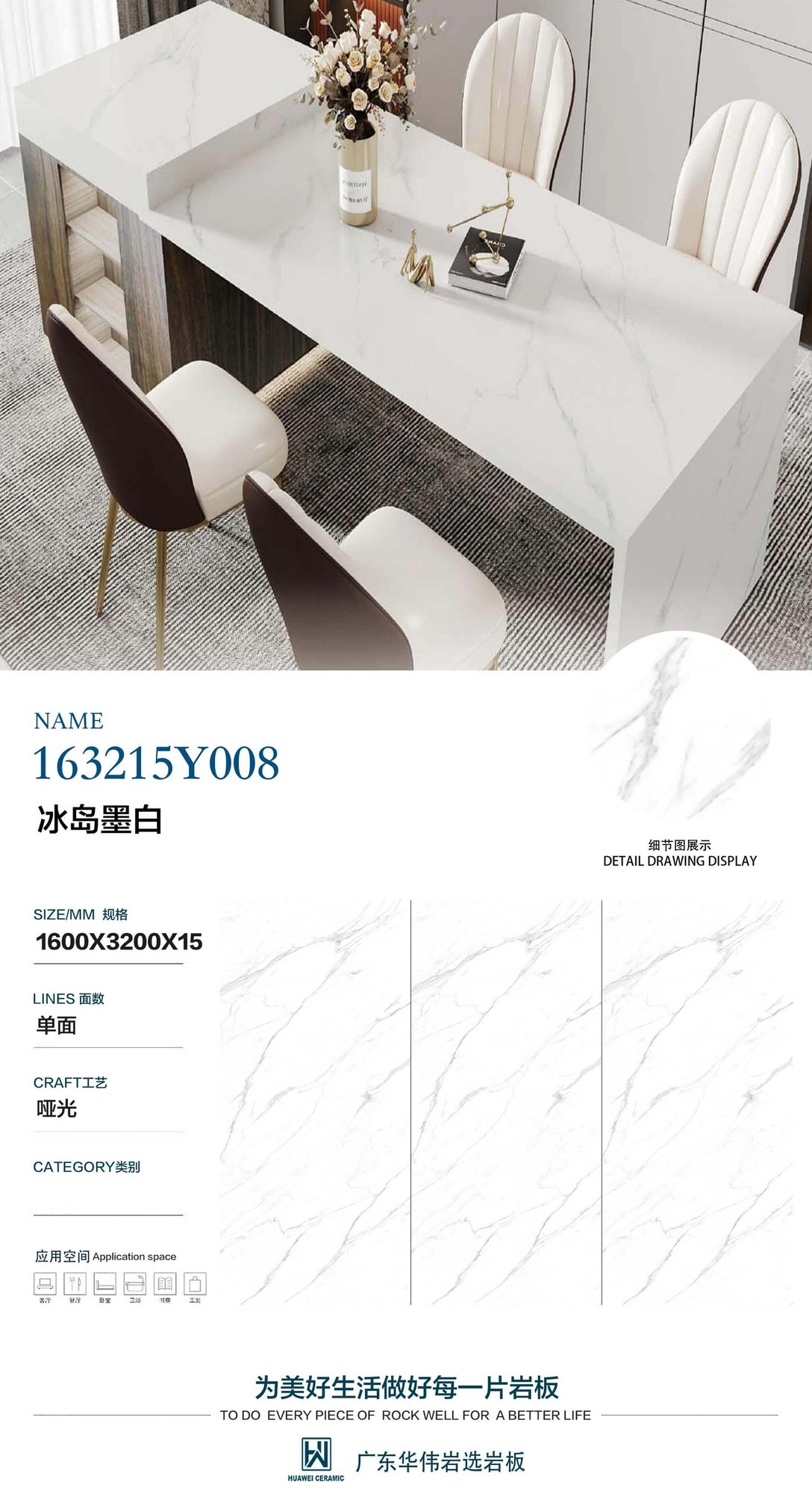 Iceland Ink White sintered stone detail